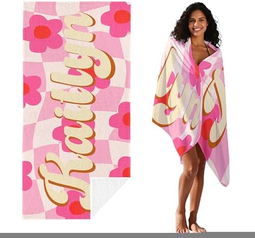 JML Personalized Beach Towel with Name, Custom Flower Beach Towel, Customized Microfiber Pool Towel, Quick Dry & Absorbent Swim Towel for Adult,Anniversary, Birthday, Summer Holiday,Vacation
