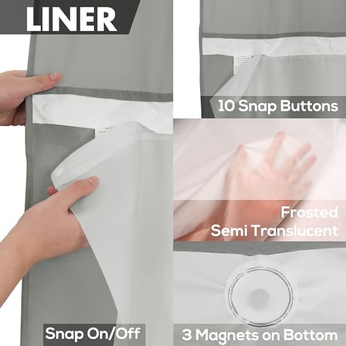 River Dream No Hook Shower Curtain with Snap-in Liner Set, Dark Gray, 71x74