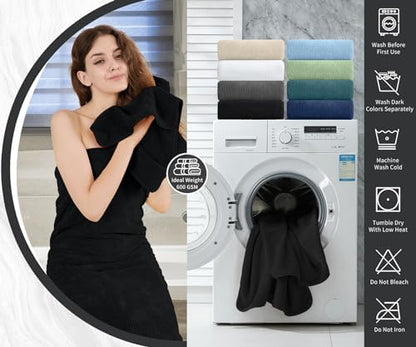 8 Piece Bathroom Towel Set Black |2 Oversized Large Bath Towels Sheet,2 Hand Towels and 4 Washcloths| 600GSM Ultra Soft Luxury Premium Towel Set Highly Absorbent Quick Dry Hotel Towel Collection