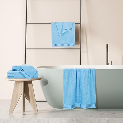 BELIZZI HOME Ultra Soft 6 Pack Cotton Towel Set, Contains 2 Bath Towels 28x55 inch, 2 Hand Towels 16x24 inch & 2 Wash Cloths 12x12 inch, Ideal Everyday use, Compact & Lightweight - Sky Blue