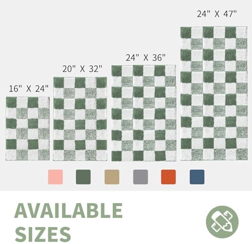CozeCube Sage Green Checkered Bath Mat 36"x24" Non Slip Washable Rug