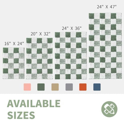 CozeCube Sage Green Checkered Bath Mat 36"x24" Non Slip Washable Rug