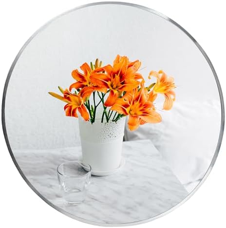 Oruii Small Round Mirror, 16 inch Silver Circle Mirror, Silver Metal Frame