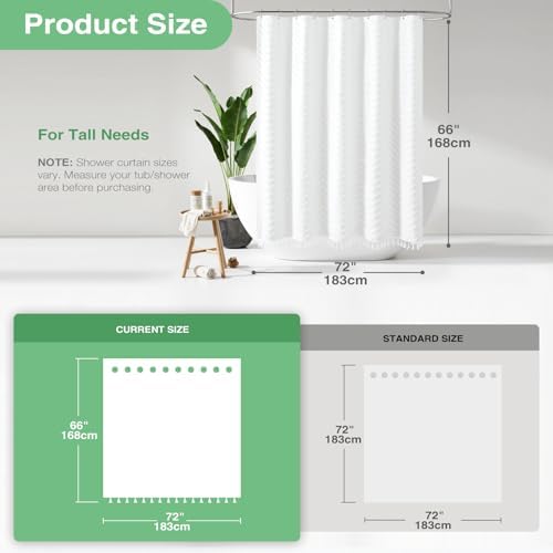 Dynamene Boho Farmhouse Fabric Shower Curtain Tufted Chevron 72"x66" White