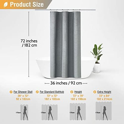 BTTN Stall Linen Textured Waterproof Shower Curtain Set, 36x72, Grey/Gray