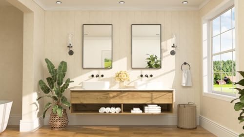 TETOTE Black Mirror for Bathroom Sink 24" x 36" Matte Black Beveled Metal Frame Bathroom Vanity Rectangle Mirror for Wall, Modern Farmhouse, Tempered Glass, Shatterproof, Stronger Frame