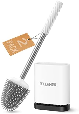 Sellemer Silicone Toilet Brush, Ventilation Slots Base Holder 2 Pack, White