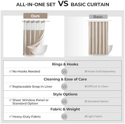 River Dream Linen Textured No Hooks Shower Curtain with Liner,Linen,54x80
