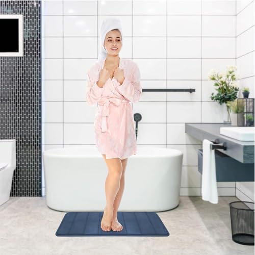Memory Foam Bath Rug Set 3 Piece Non-Slip Mats,Absorbent Shaggy Super Soft U-Shaped Toilet Rug,Bathroom Carpets for Tub,Shower,Blue