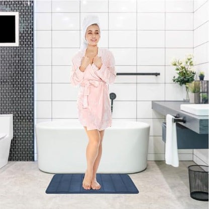 Memory Foam Bath Rug Set 3 Piece Non-Slip Mats,Absorbent Shaggy Super Soft U-Shaped Toilet Rug,Bathroom Carpets for Tub,Shower,Blue