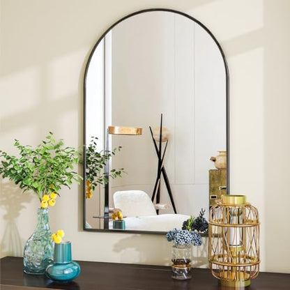 VooBang Arched Wall Mirror, 24 x 36 inch Arch Bathroom Mirror Black