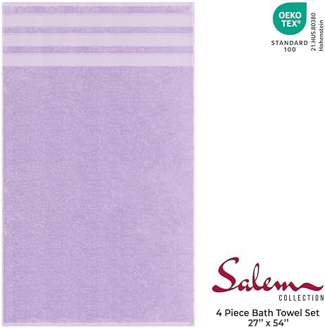 American Soft Linen Salem 100% Cotton Turkish 4 Piece Bath Towels for Bathroom, 600 GSM Soft Absorbent Quick Dry Bath Towel Set, Lilac