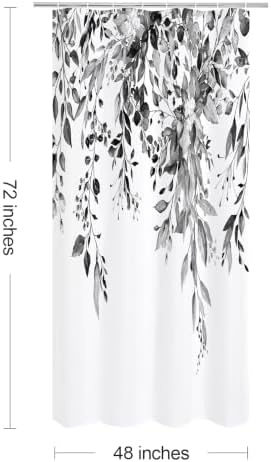 Gibelle Grey Eucalyptus Shower Curtain, Watercolor Floral Print, 48x72