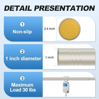 CorkLatta Brushed Nickel Shower Curtain Rod 31 to 92 Inch,1 Inch Diameter Adjustable Spring Tension Stainless Steel Telescoping Rod,Easy Install,No Rust