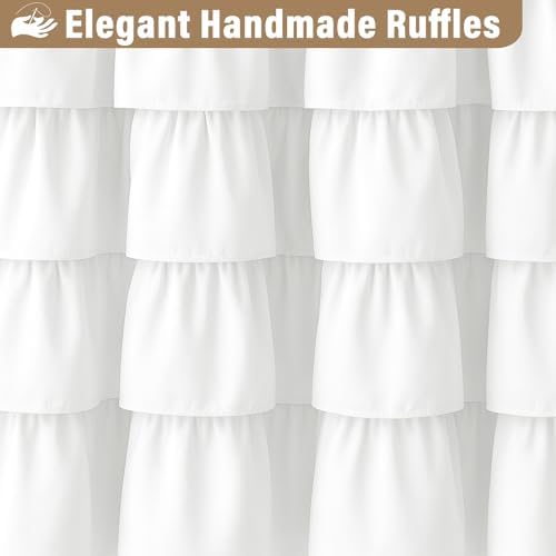 White Ruffle Shower Curtain Farmhouse Style Shower Curtain, 72" x 72"