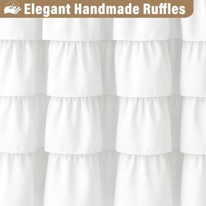 White Ruffle Shower Curtain Farmhouse Style Shower Curtain, 72" x 72"