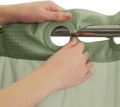 RiverDream Heavyweight Waffle No Hook Shower Curtain with Liner,Green,71x74