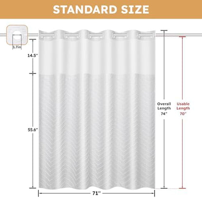 FADOTY White No Hook Shower Curtain Set with Snap in Liner, 71'' x 74''