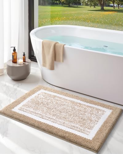 Color&Geometry Simple and Stylish Large Bathmats for Bathroom,24"x36" Khaki