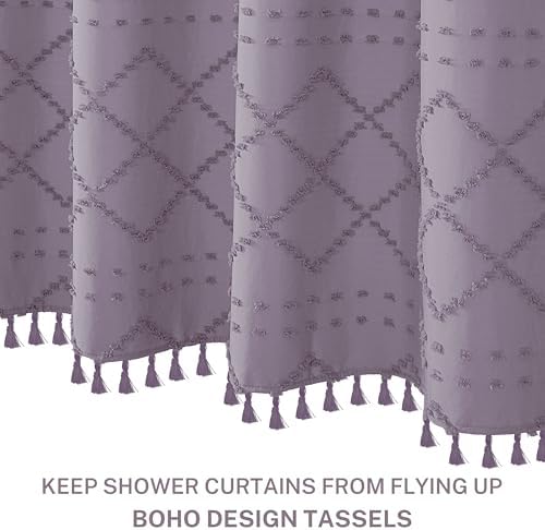 Siiluminisoy Extra Long Boho Shower Curtain with Tassels 72 x 90, Purple