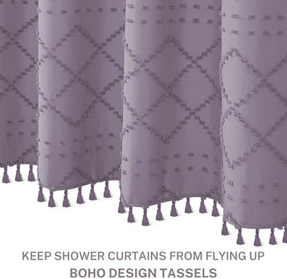 Siiluminisoy Extra Long Boho Shower Curtain with Tassels 72 x 90, Purple