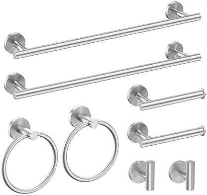 USHOWER 8PCS Brushed Nickel Bathroom Hardware Set, 18-Inch Towel Bar Set