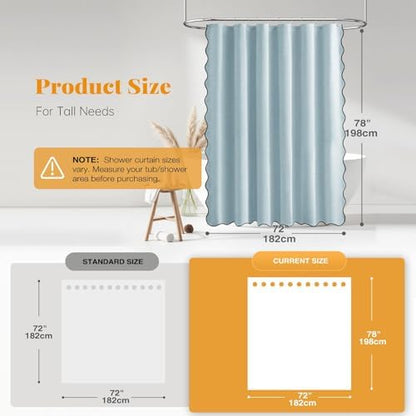 BTTN 72x78 Boho Scalloped Linen Textured Cloth Shower Curtain Set, Fog Blue