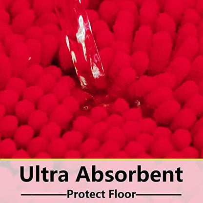 BOANKODU Bathroom Rugs Sets 2 Piece, Extra Soft Chenille Bath Mat Absorbent Bathroom Rug, Bathroom Mat with Sturdy PVC Non-Slip Bottom, Machine Washable Bath Rugs (32x20 Inch + 24x16 Inch, Red)