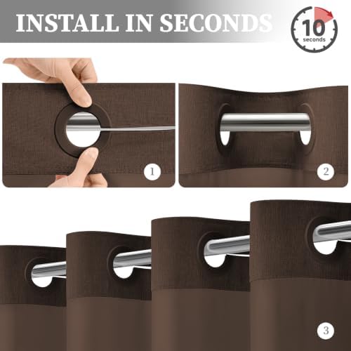 BTTN 72x81 Ringless Linen Textured Shower Curtain with Snap in Liner, Brown
