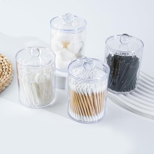 4 Pcs Acrylic Qtip Holder, Cotton Ball Holder Jars with Lids, Clear