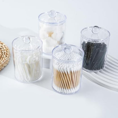 4 Pcs Acrylic Qtip Holder, Cotton Ball Holder Jars with Lids, Clear