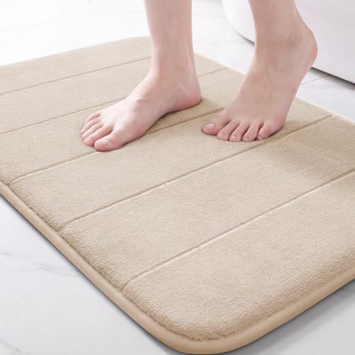 Yimobra Memory Foam Bath Mat, Soft Absorbent Bathroom Rug, 24x17, Beige