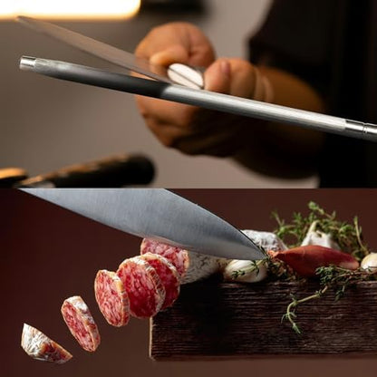 Knife Sharpener Rod, Kitchen Knives Sharpener Carbon Steel Professional Knife Sharpening Steel, Honing Rod with Hanging Holes (13 inches), V