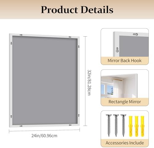 COFENY Silver Bathroom Mirror for Wall, 24x32 Inch Rectangle with Metal Frame, Modern Vanity for Bathroom Living Room, Entryway Hangs Horizontal or Vertical