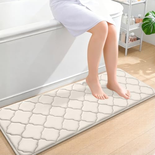 OLANLY Memory Foam Bath Mat Rug 47x17, Ultra Soft Bathroom Rugs, Ivory