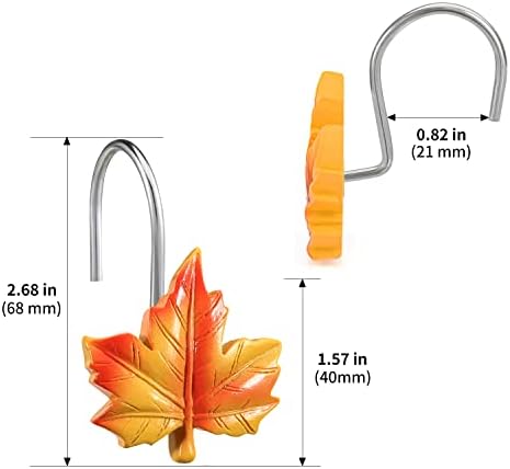 Maple Leaf Shower Curtain Hooks, 12Pcs Thanksgiving Decorative Shower Curtain Hooks, CHICTIE Autumn Fall Leaves Shower Curtain Rings Rustproof for Bathroom Bedroom Room Decor (Red + Yellow)