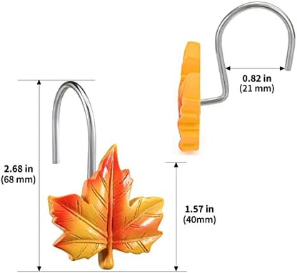 Maple Leaf Shower Curtain Hooks, 12Pcs Thanksgiving Decorative Shower Curtain Hooks, CHICTIE Autumn Fall Leaves Shower Curtain Rings Rustproof for Bathroom Bedroom Room Decor (Red + Yellow)