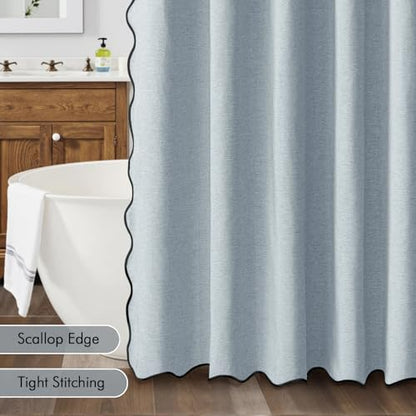 MIULEE 72"x84" Extra Long Scalloped Linen Shower Curtain Light Blue