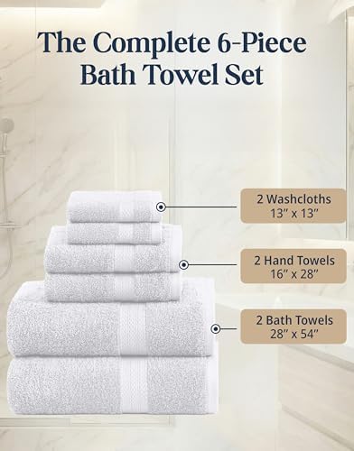 LANE LINEN Bath Towel Set 100% Cotton 6 Piece Soft Absorbent - White