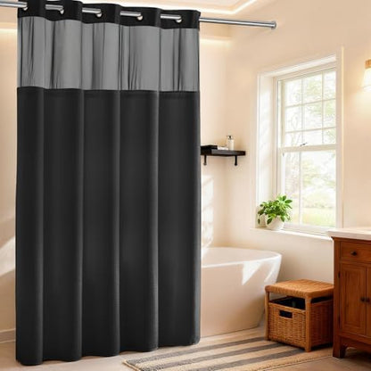 RiverDream Heavyweight Waffle No Hook Shower Curtain with Liner,Black,71x86