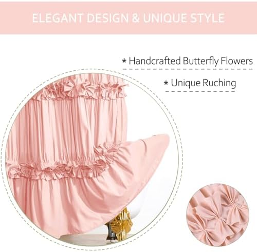 Homechoice Decor 2-Piece Peach Shower Curtain Set, Soft Fabric Double Panels for Easy Access, Cozy Brushed Texture, Ruffle Design, Everyday Bathroom Décor, 72" W x 96" H x 2 Panels (LQ-44)