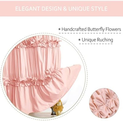 Homechoice Decor 2-Piece Peach Shower Curtain Set, Soft Fabric Double Panels for Easy Access, Cozy Brushed Texture, Ruffle Design, Everyday Bathroom Décor, 72" W x 96" H x 2 Panels (LQ-44)