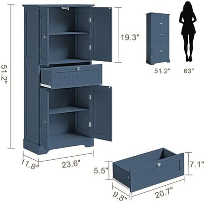 ChooChoo 51" H Bathroom Floor Cabinet with Drawer and Adjustable Shelves