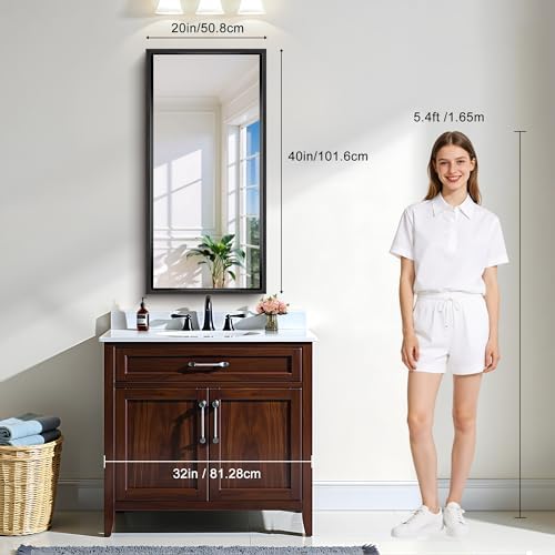 CIRCUMI 20"x40" Brushed Black Bathroom Mirror, Rectangular Vanity Mirror