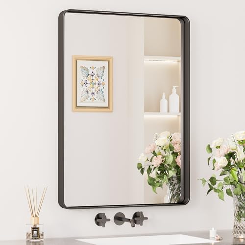 Keonjinn 22 x 30 Inch Black Vanity Mirror, Aluminum Frame Bathroom Mirror