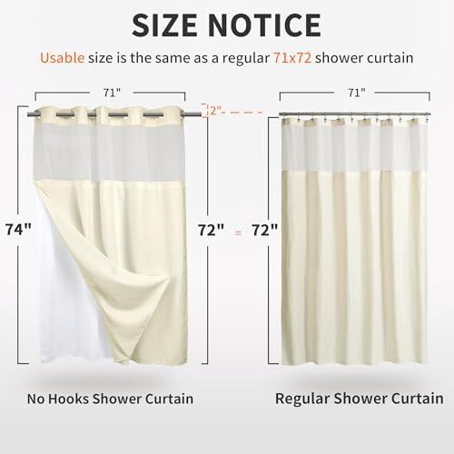 RiverDream Heavyweight Waffle No Hook Shower Curtain with Liner,Cream,71x74
