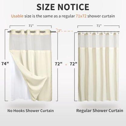 RiverDream Heavyweight Waffle No Hook Shower Curtain with Liner,Cream,71x74