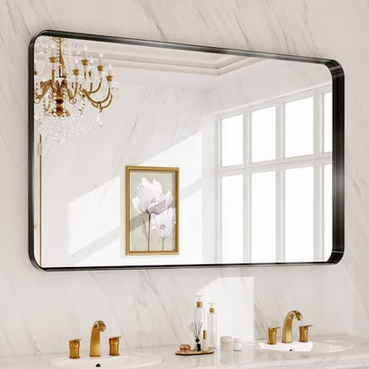 40X30 Inch Black Metal Framed Bathroom Mirror for Wall