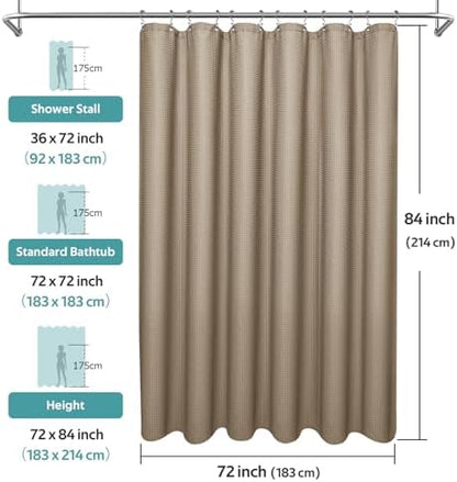 Vipfree 3 in 1 Shower Curtain Set, Waffle Shower Curtain and Liner Set with 12 Double Sided Shower Curtain Hooks, 258GSM Luxury Weighted Cloth Shower Curtains for Bathroom, 72 W x 84 H, Beige