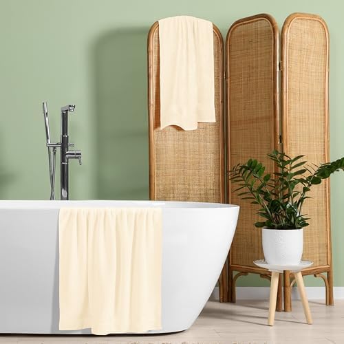 Belizzi Home Cotton 2 Pack Oversized Bath Towel Set 28x55 inches, Large Bath Towels, Ultra Absorbant Compact Quickdry & Lightweight Towel, Ideal for Gym Travel Camp Pool - Ivory